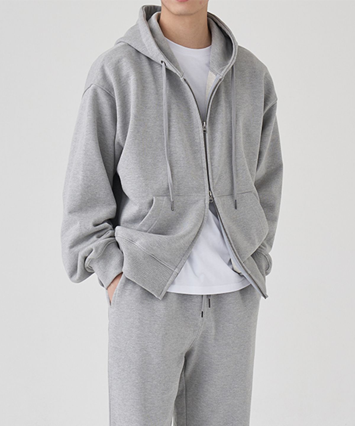 2WAY SWEAT HOODIE ZIP-UP (MELANGE GREY)