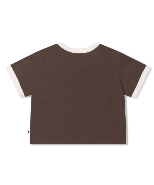 ESCF ELLIPSE LOGO PRINT CROP T-SHIRT BROWN