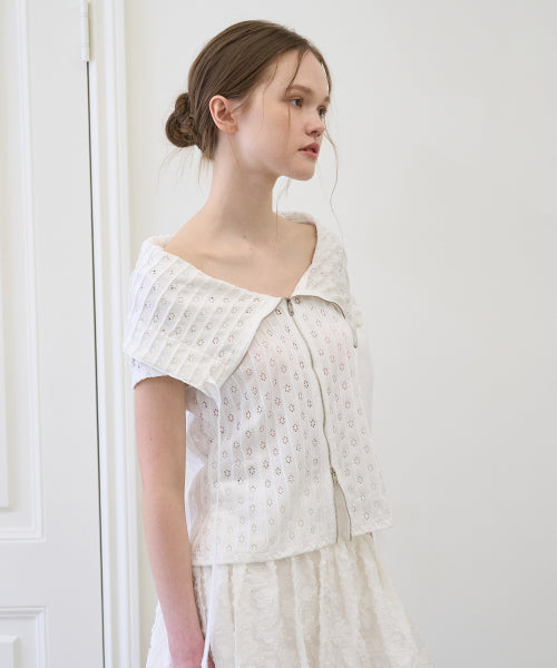 Flower Punching Zip-up WHITE