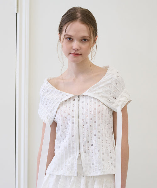 Flower Punching Zip-up WHITE