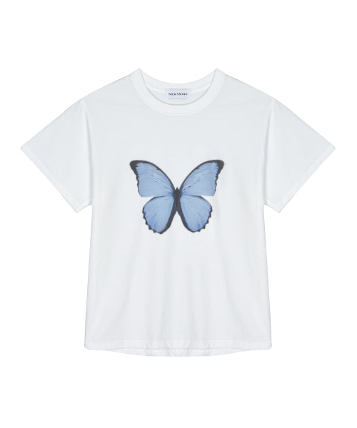 BUTTERFLY SOFT COLORING SLEEVE TOP_WHITE BLUE