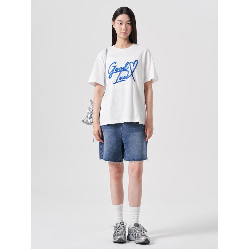 Chain embroidery short sleeve t-shirt white (354742MQC1)