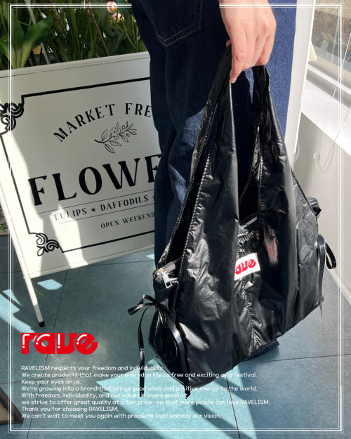 럽레리 4 포켓 리본 숄더 보부백 (black)