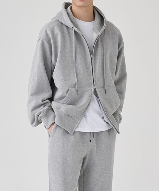 2WAY SWEAT HOODIE ZIP-UP (MELANGE GREY)