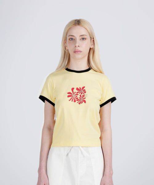 Floral Ringer Short Sleeve T-Shirt YELLOW
