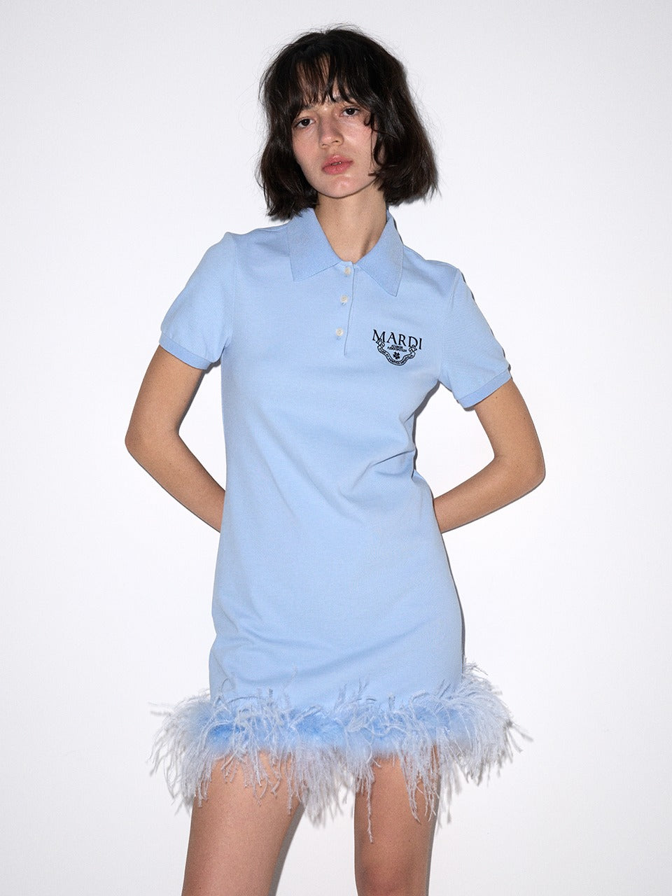 OSTRICH MINI DRESS PIQUET_SKY