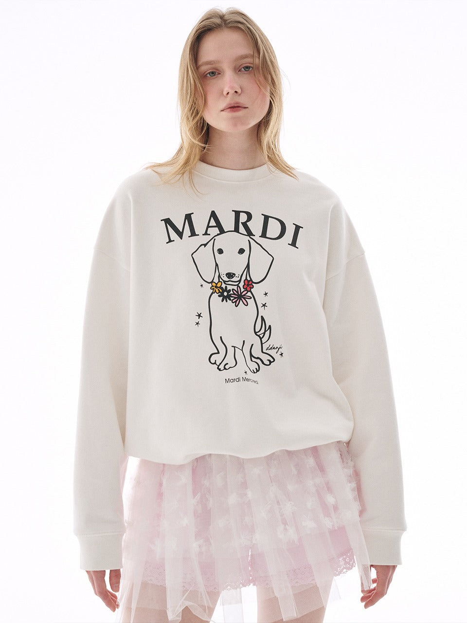 [EXCLUSIVE] SWEATSHIRT SWING THE TAIL DDANJI FLOWER NECKLACE MULTICOLOR_WHITE PINK