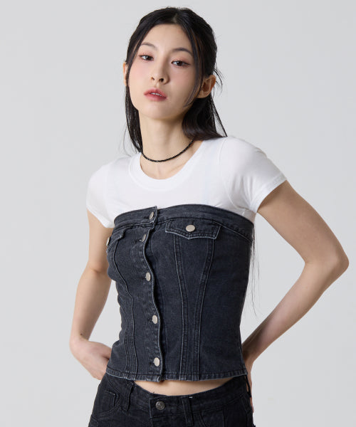 Denim Crop Tank Top Sand Blue