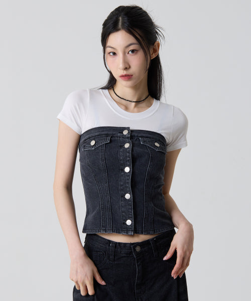 Denim Crop Tank Top Sand Blue